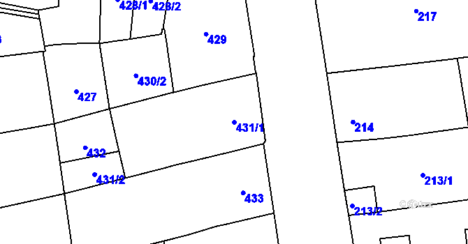 Parcela st. 431/1 v KÚ Zábrdovice, Katastrální mapa