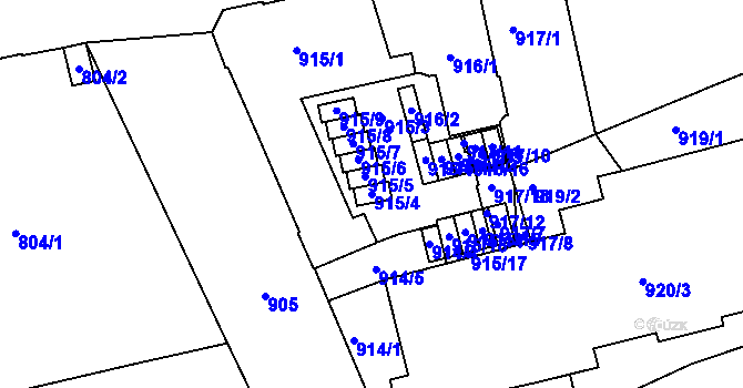 Parcela st. 915/4 v KÚ Zábrdovice, Katastrální mapa