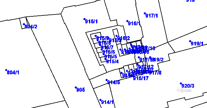 Parcela st. 915/5 v KÚ Zábrdovice, Katastrální mapa