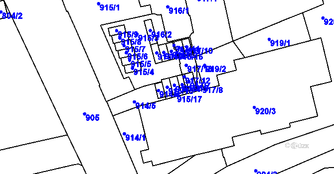 Parcela st. 915/13 v KÚ Zábrdovice, Katastrální mapa