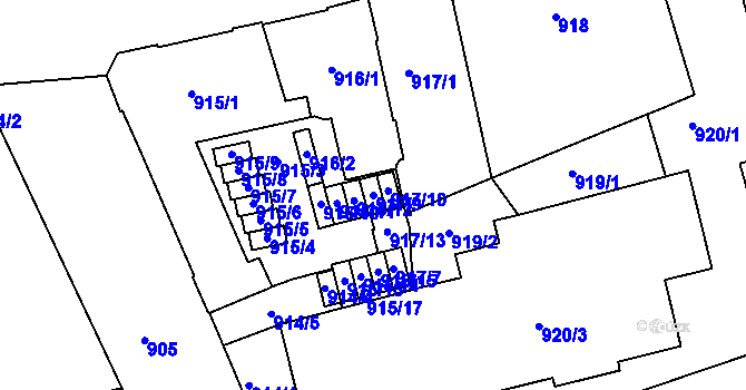 Parcela st. 917/9 v KÚ Zábrdovice, Katastrální mapa
