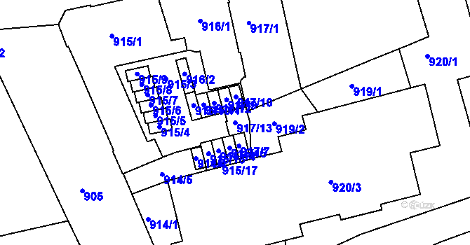 Parcela st. 917/13 v KÚ Zábrdovice, Katastrální mapa