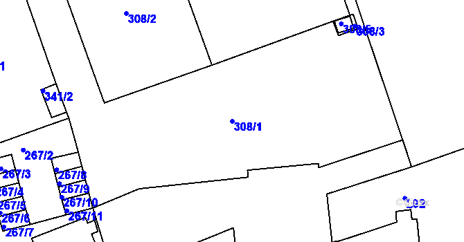 Parcela st. 308/1 v KÚ Zábrdovice, Katastrální mapa