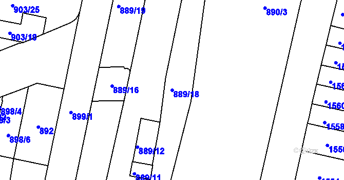 Parcela st. 889/18 v KÚ Zábrdovice, Katastrální mapa