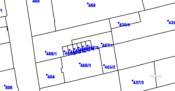 Parcela st. 457/5 v KÚ Zábrdovice, Katastrální mapa
