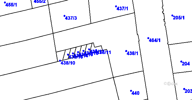 Parcela st. 438/11 v KÚ Zábrdovice, Katastrální mapa
