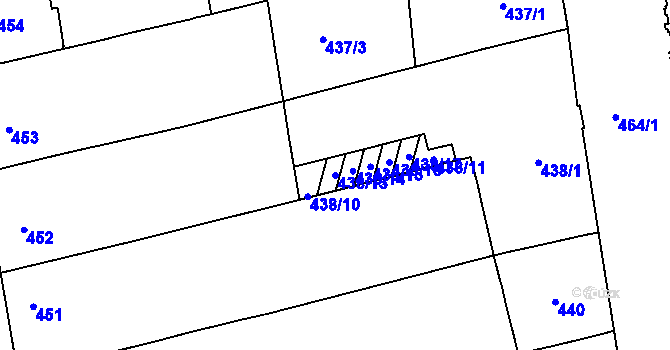 Parcela st. 438/13 v KÚ Zábrdovice, Katastrální mapa