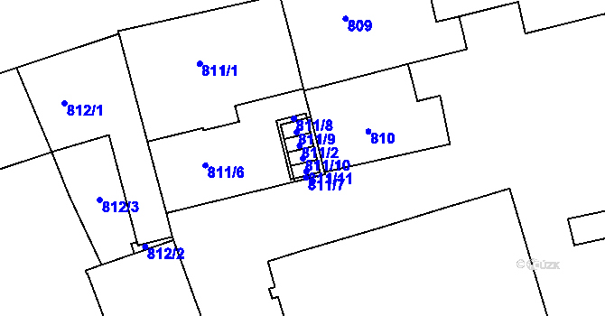 Parcela st. 811/10 v KÚ Zábrdovice, Katastrální mapa