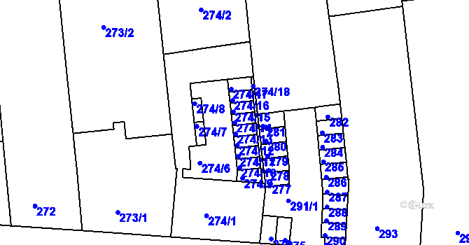 Parcela st. 274/14 v KÚ Zábrdovice, Katastrální mapa