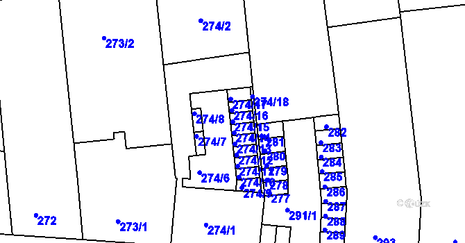 Parcela st. 274/15 v KÚ Zábrdovice, Katastrální mapa