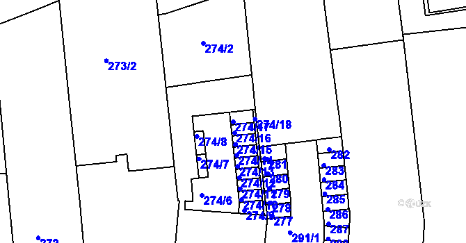 Parcela st. 274/17 v KÚ Zábrdovice, Katastrální mapa