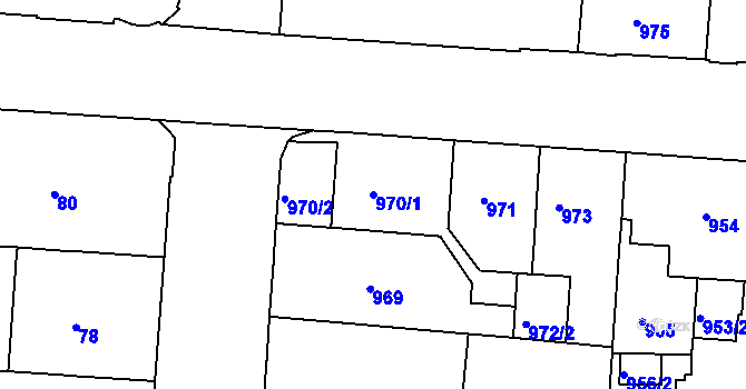 Parcela st. 970/1 v KÚ Zábrdovice, Katastrální mapa
