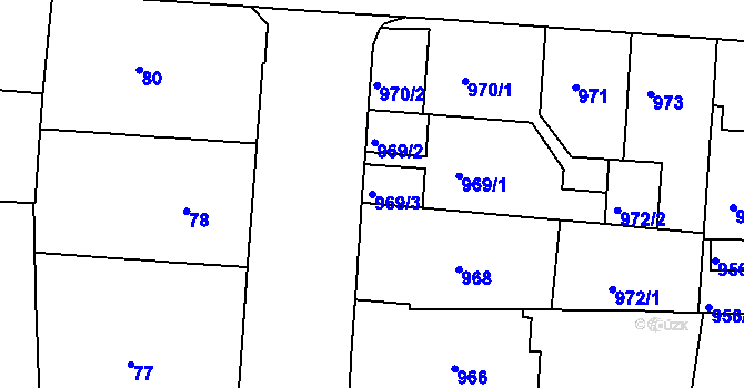 Parcela st. 969/3 v KÚ Zábrdovice, Katastrální mapa