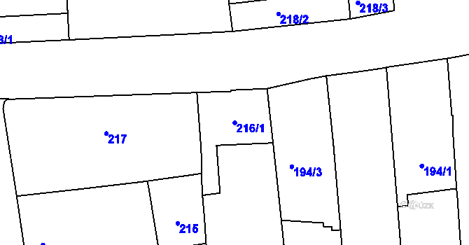 Parcela st. 216/1 v KÚ Zábrdovice, Katastrální mapa