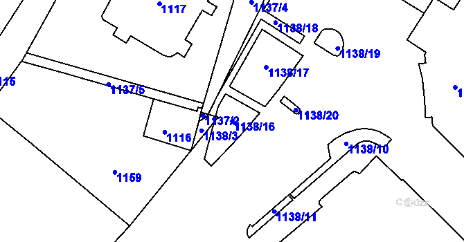 Parcela st. 1138/16 v KÚ Zábrdovice, Katastrální mapa