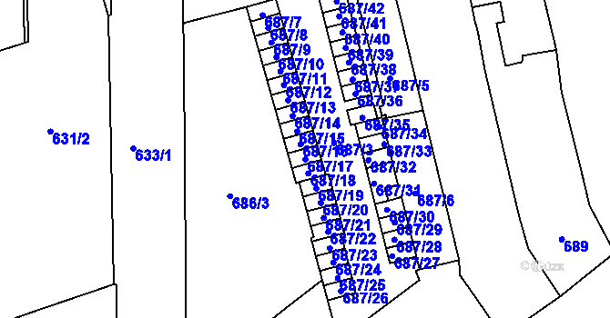 Parcela st. 687/17 v KÚ Zábrdovice, Katastrální mapa