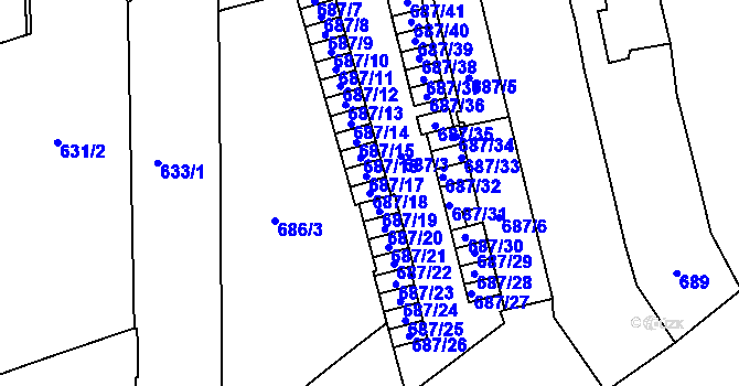 Parcela st. 687/18 v KÚ Zábrdovice, Katastrální mapa