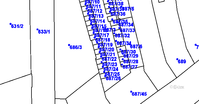 Parcela st. 687/21 v KÚ Zábrdovice, Katastrální mapa