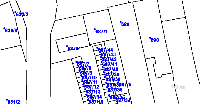 Parcela st. 687/43 v KÚ Zábrdovice, Katastrální mapa