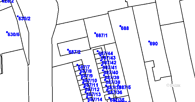 Parcela st. 687/44 v KÚ Zábrdovice, Katastrální mapa