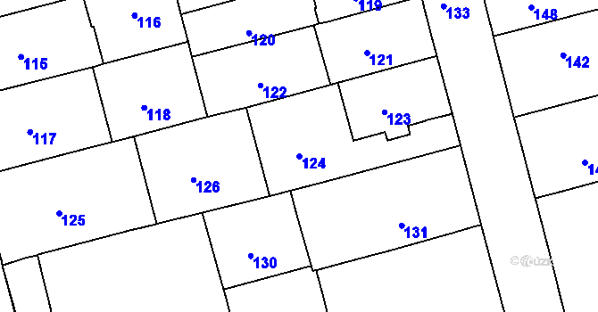 Parcela st. 124 v KÚ Černá Pole, Katastrální mapa