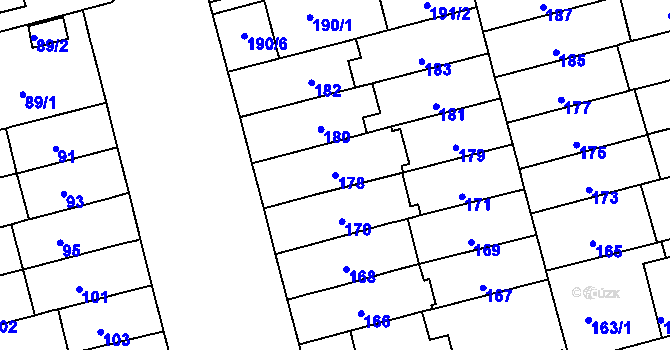 Parcela st. 178 v KÚ Černá Pole, Katastrální mapa