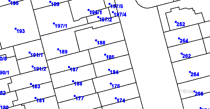 Parcela st. 186 v KÚ Černá Pole, Katastrální mapa