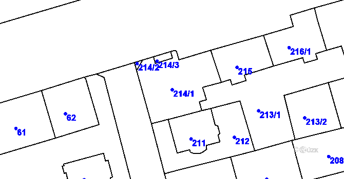 Parcela st. 214/1 v KÚ Černá Pole, Katastrální mapa