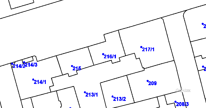 Parcela st. 216/1 v KÚ Černá Pole, Katastrální mapa
