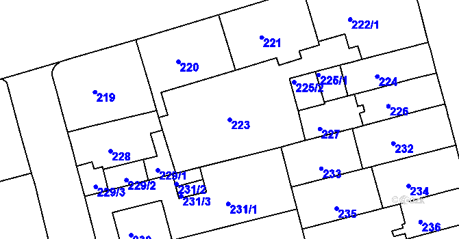 Parcela st. 223 v KÚ Černá Pole, Katastrální mapa