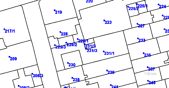 Parcela st. 231/2 v KÚ Černá Pole, Katastrální mapa