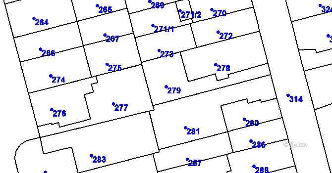 Parcela st. 279 v KÚ Černá Pole, Katastrální mapa