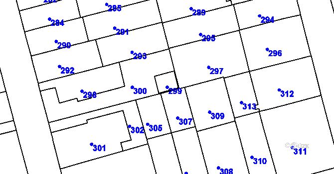 Parcela st. 299 v KÚ Černá Pole, Katastrální mapa