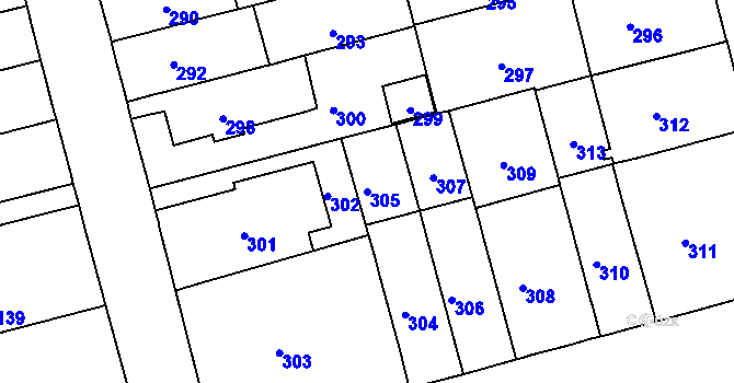 Parcela st. 305 v KÚ Černá Pole, Katastrální mapa