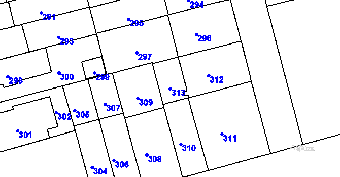 Parcela st. 313 v KÚ Černá Pole, Katastrální mapa