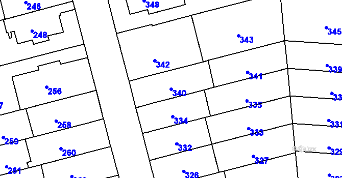 Parcela st. 340 v KÚ Černá Pole, Katastrální mapa