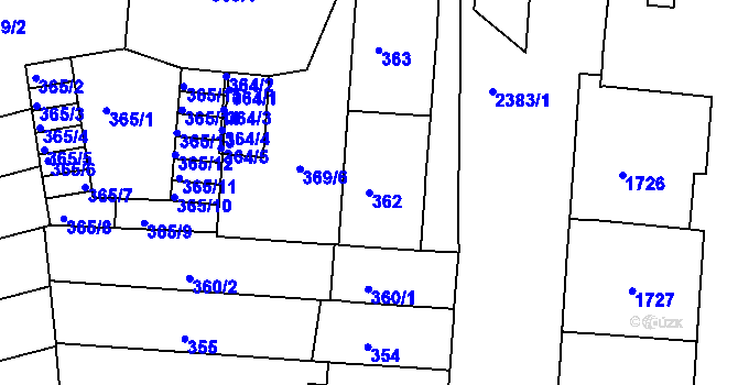 Parcela st. 362 v KÚ Černá Pole, Katastrální mapa
