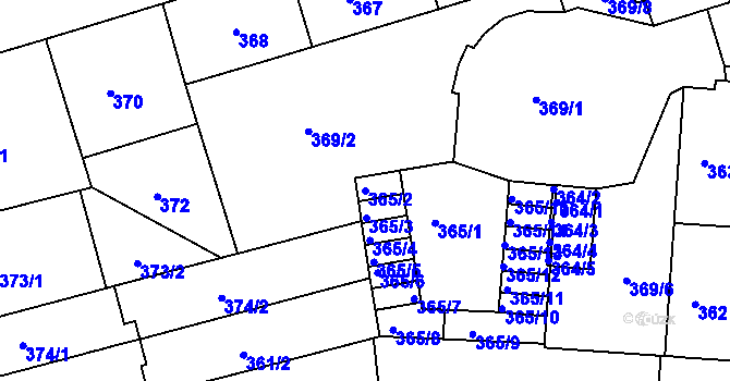 Parcela st. 365/2 v KÚ Černá Pole, Katastrální mapa