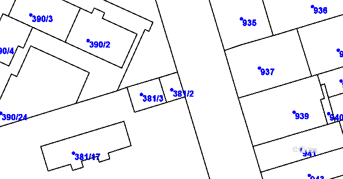 Parcela st. 381/2 v KÚ Černá Pole, Katastrální mapa