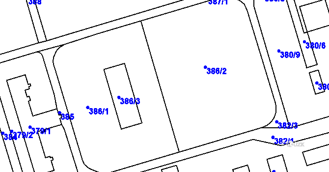Parcela st. 386 v KÚ Černá Pole, Katastrální mapa