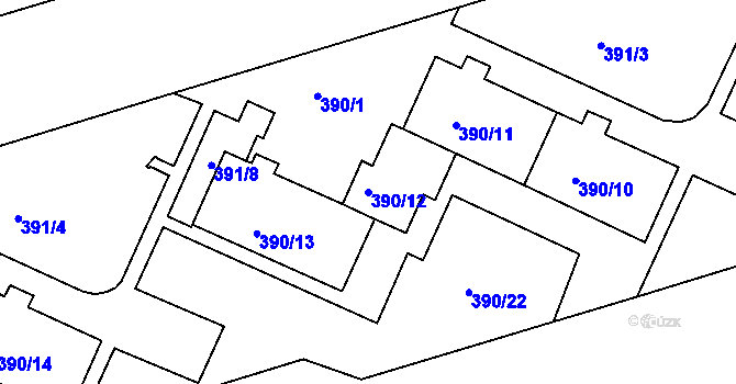 Parcela st. 390/12 v KÚ Černá Pole, Katastrální mapa