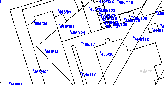 Parcela st. 465/17 v KÚ Černá Pole, Katastrální mapa