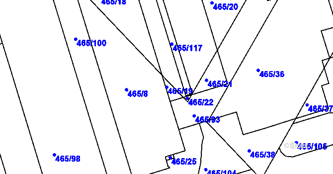 Parcela st. 465/19 v KÚ Černá Pole, Katastrální mapa