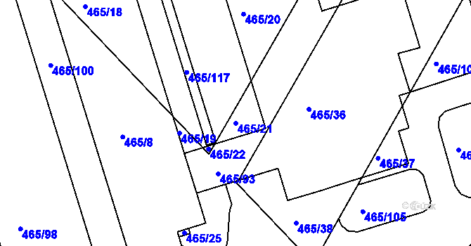 Parcela st. 465/21 v KÚ Černá Pole, Katastrální mapa