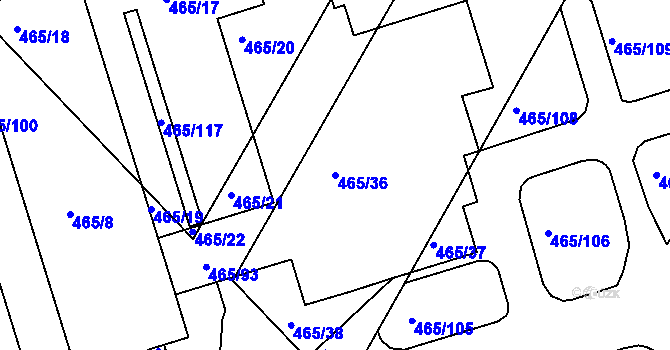 Parcela st. 465/36 v KÚ Černá Pole, Katastrální mapa