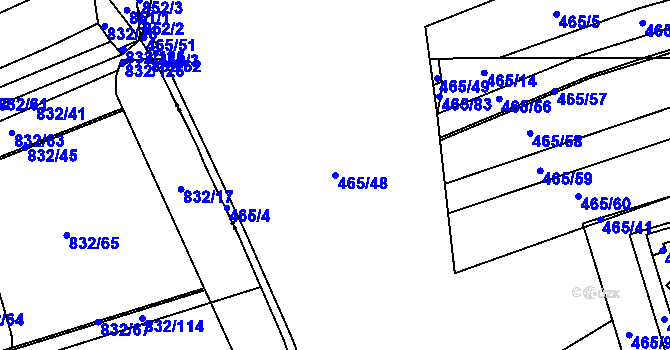Parcela st. 465/48 v KÚ Černá Pole, Katastrální mapa