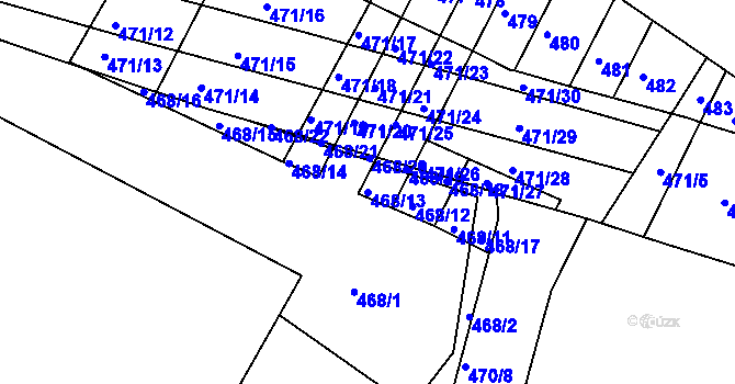 Parcela st. 468/13 v KÚ Černá Pole, Katastrální mapa