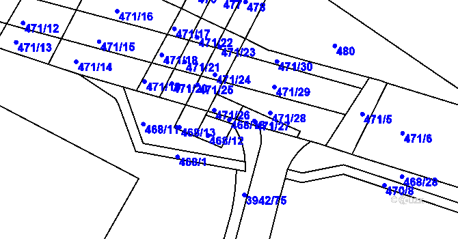 Parcela st. 468/18 v KÚ Černá Pole, Katastrální mapa