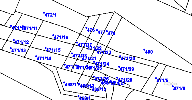 Parcela st. 471/23 v KÚ Černá Pole, Katastrální mapa