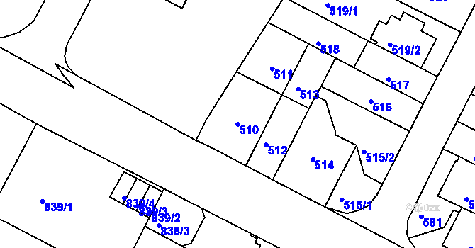 Parcela st. 510 v KÚ Černá Pole, Katastrální mapa